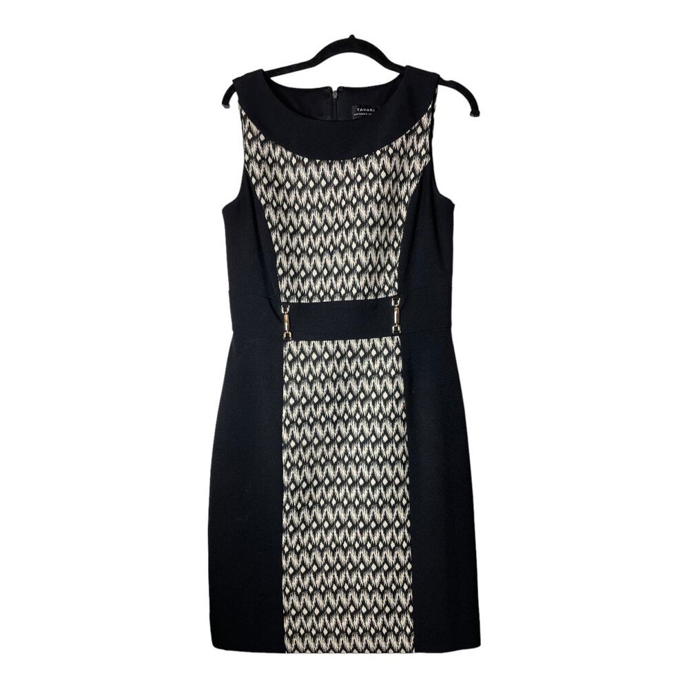 Tahari Arthur S Levine Black Sheath Dress 6 Career Professional Diamond Print